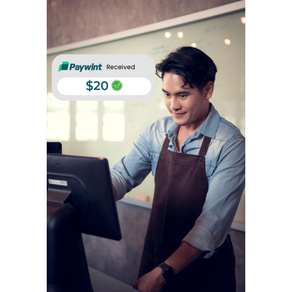 Secure and Scalable Solutions for Every Business A Retail Cashier Using a Paywint POS System at the Checkout Counter, Ensuring Secure and Efficient Transactions for Customers