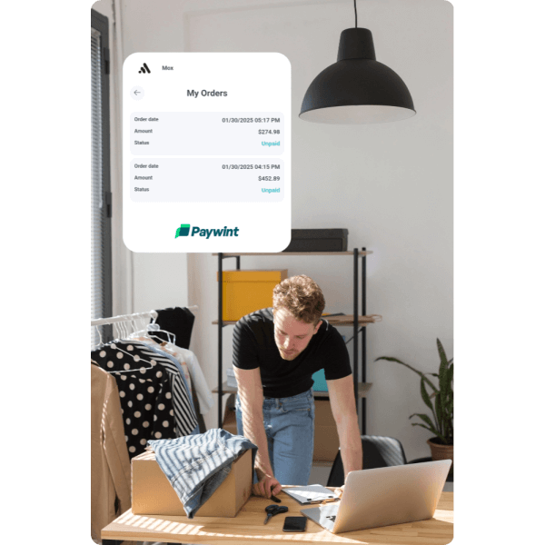 Why Choose Paywint for Your Shopping Store? Man in a Formal Outfit Using His Smartphone Outdoors with a Security Shield Icon, Symbolizing Paywint’s Secure Payment Processing