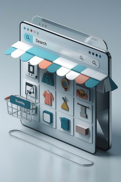 Easy Online Store Making with Advanced Tools A Digital Storefront with Shopping Icons and a Cart, Representing an Online Marketplace