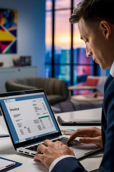 Flexible for Any Business Business Professional Managing Invoices on a Secure Digital Platform