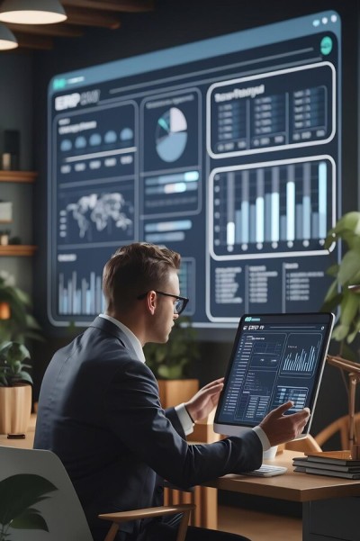 Improve Productivity with Smart Automation Businessman Working on a Financial Dashboard with Performance Analytics