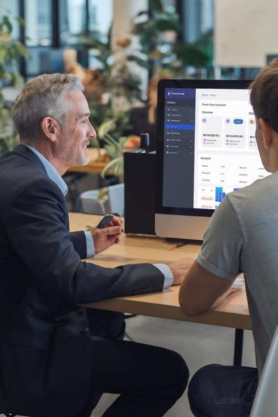 Scale and Grow with Ease Business Professionals Analyzing Financial Data on a Computer Screen