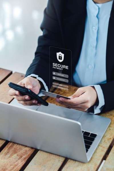 Secure Transfers with Advanced Protection A Person Holding a Smartphone with a Secure Payment Login Screen Displayed