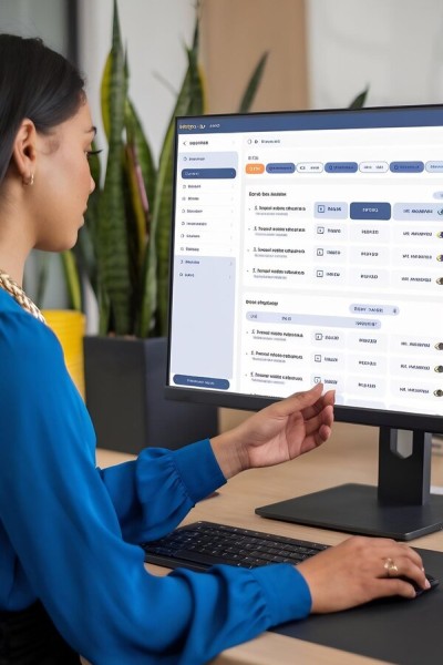Simplify Store Transactions with Sales Lead Management Software A Professional Woman Analyzing Transactions on a Digital Finance Management Platform