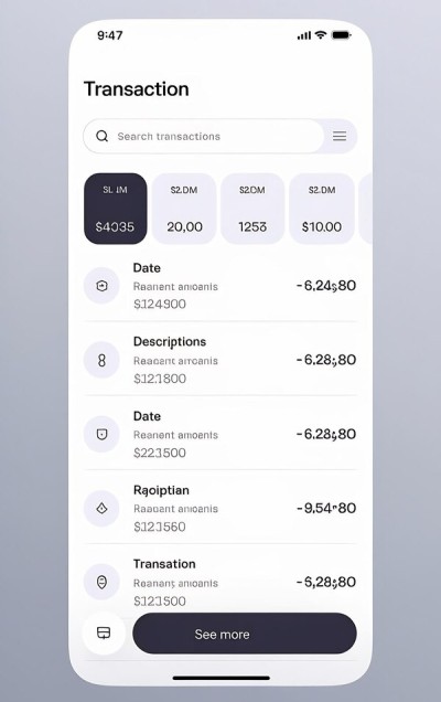 Track and Manage Transactions Effortlessly Mobile App Interface Showing Transaction History and Balance Details