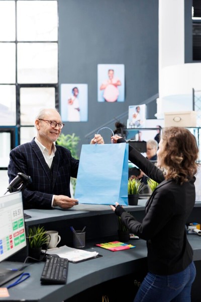 Why Customer Relationship Management Matters A Satisfied Customer Receiving Their Purchase at a Modern Store Counter