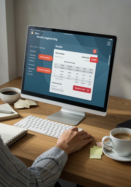 Automate Billing and Stay Organized Digital Financial Reports Displayed on a Laptop Screen in an Office