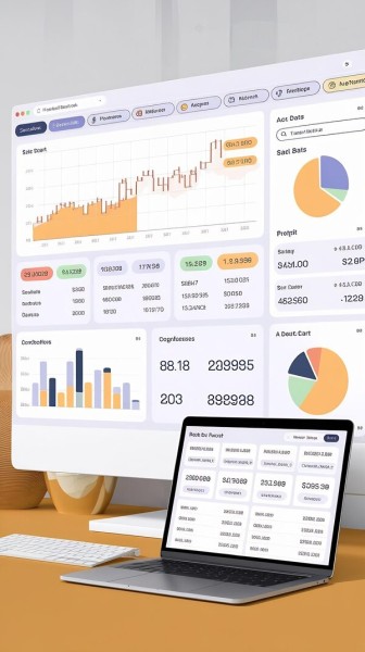 Centralized Dashboard for Smarter Reporting Computer and Laptop Displaying Interactive Financial Dashboards with Graphs, Reports, and KPIs