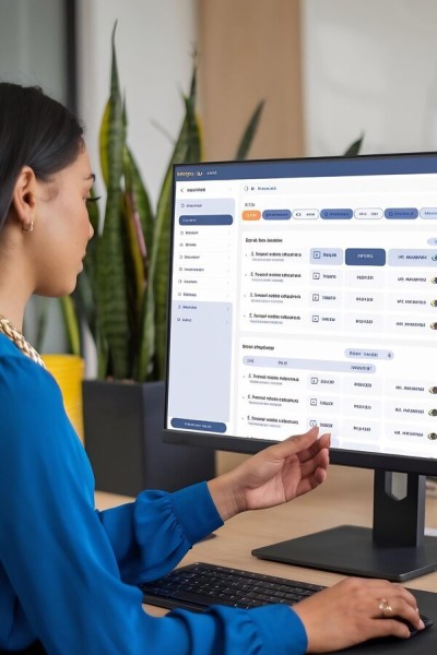 One Platform, Total Visibility Business Professional Analyzing Financial Data Using Advanced Reporting Software on Transparent Screens