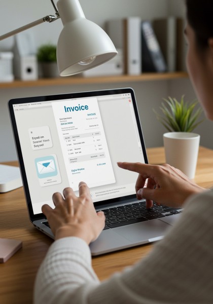 Send Invoices Instantly and Get Paid Faster Mobile Expense Tracking Categories on a Smartphone Surrounded by Receipts