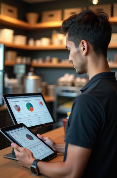 Track Sales & Inventory in Real Time Businessman Analyzing Expenses on a Spreadsheet Using a Laptop