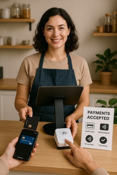 Accept All Major Payment Types Mobile Expense Tracking Categories on a Smartphone Surrounded by Receipts