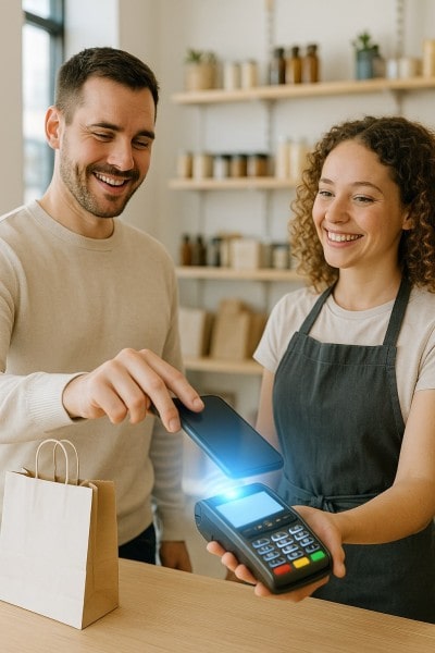 Faster Checkout, Happy Shoppers Mobile Expense Tracking Categories on a Smartphone Surrounded by Receipts