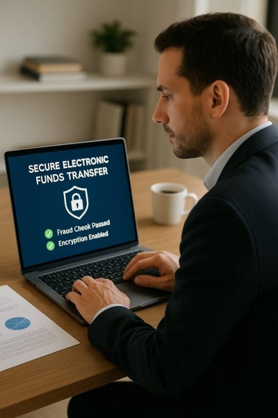 Integrated Security and Compliance Businessman Analyzing Expenses on a Spreadsheet Using a Laptop
