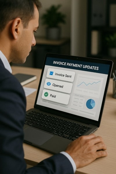 Monitor Payments in Real Time Digital Financial Reports Displayed on a Laptop Screen in an Office