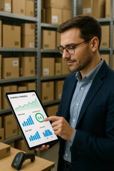 Quick, Automated Inventory Metrics Mobile Expense Tracking Categories on a Smartphone Surrounded by Receipts