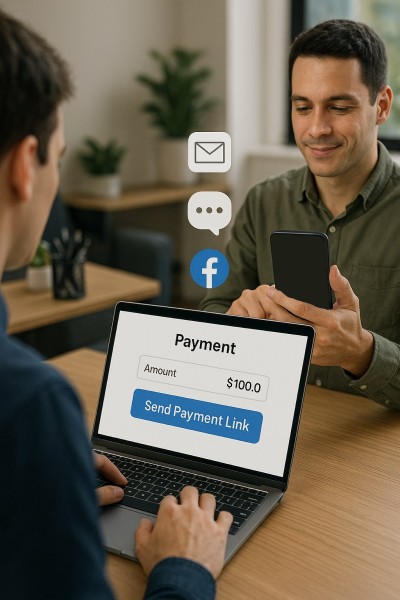 Send a Link, Get Paid Instantly Mobile Expense Tracking Categories on a Smartphone Surrounded by Receipts