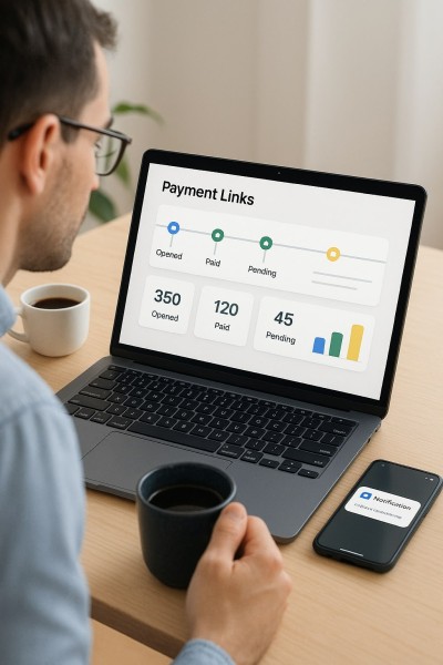 Track Every Payment with Ease Digital Financial Reports Displayed on a Laptop Screen in an Office