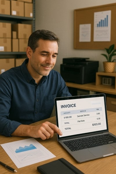 Transparent Fees, No Surprises Digital Financial Reports Displayed on a Laptop Screen in an Office