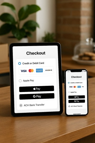 Accept Payments From Anywhere Mobile Expense Tracking Categories on a Smartphone Surrounded by Receipts