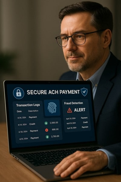 Bank-Level Security and Clear Visibility Businessman Analyzing Expenses on a Spreadsheet Using a Laptop