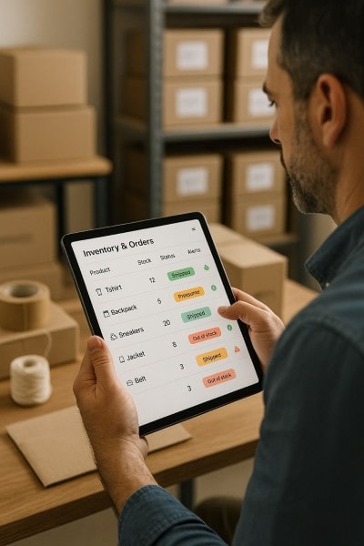 Built-In Tools for Inventory and Orders Digital Financial Reports Displayed on a Laptop Screen in an Office
