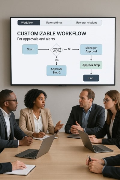 Custom Workflows for Smarter Cash Use Businessman Analyzing Expenses on a Spreadsheet Using a Laptop