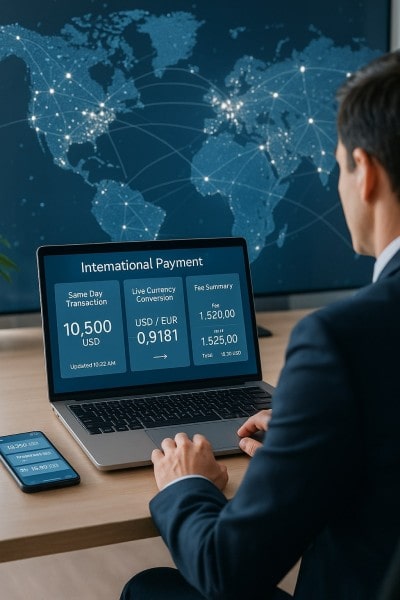 Fast, Transparent Global Transfers Mobile Expense Tracking Categories on a Smartphone Surrounded by Receipts