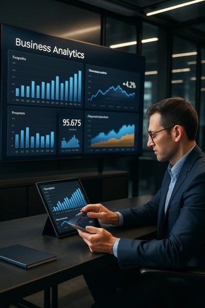 Real-Time Revenue Intelligence Digital Financial Reports Displayed on a Laptop Screen in an Office