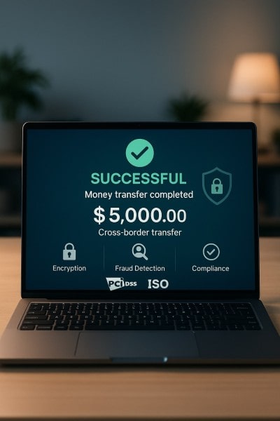 Safe, Compliant, and Encrypted Digital Financial Reports Displayed on a Laptop Screen in an Office
