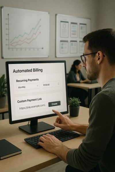 Scalable Tools for Growing Companies Digital Financial Reports Displayed on a Laptop Screen in an Office