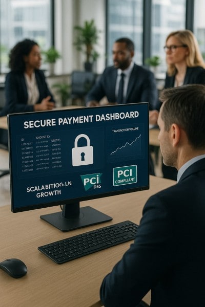 Secure, Compliant, and Scalable Businessman Analyzing Expenses on a Spreadsheet Using a Laptop