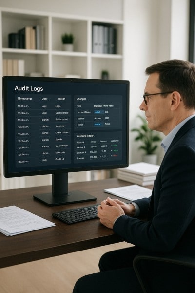 Stay Audit-Ready With Clear Records Digital Financial Reports Displayed on a Laptop Screen in an Office