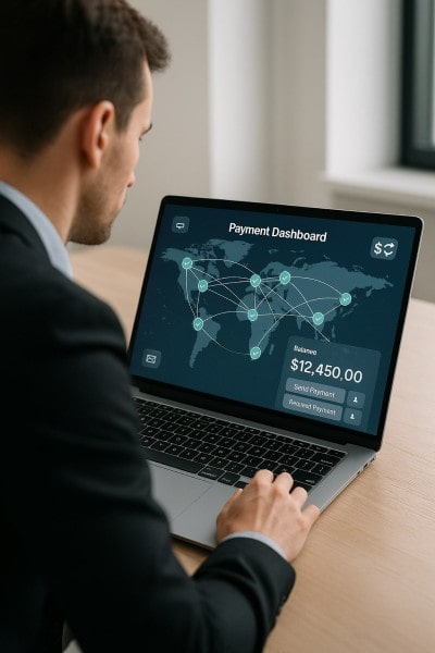 Transfer Funds Globally in Real Time Mobile Expense Tracking Categories on a Smartphone Surrounded by Receipts