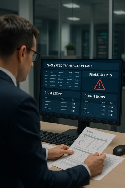Transparency, Compliance, and Control Businessman Analyzing Expenses on a Spreadsheet Using a Laptop