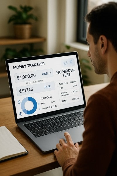 Transparent Rates, No Hidden Fees Digital Financial Reports Displayed on a Laptop Screen in an Office