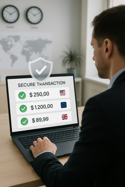 Built-In Compliance for Every Transaction Businessman Analyzing Expenses on a Spreadsheet Using a Laptop