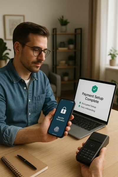 Built-In Security and Easy Setup Businessman Analyzing Expenses on a Spreadsheet Using a Laptop