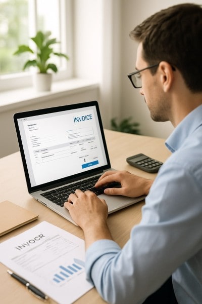 Create and Send Invoices in Minutes Mobile Expense Tracking Categories on a Smartphone Surrounded by Receipts