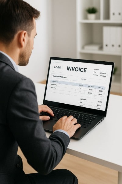 Create and Send Invoices in Seconds Mobile Expense Tracking Categories on a Smartphone Surrounded by Receipts