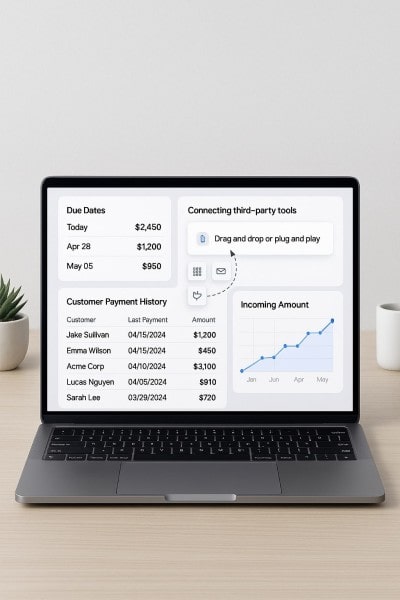 Easy Integration and Real-Time Dashboard Businessman Analyzing Expenses on a Spreadsheet Using a Laptop