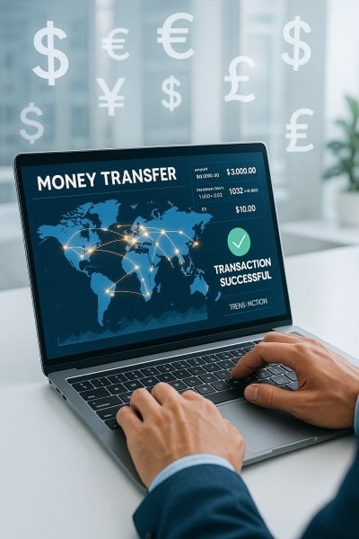 Fast Global Transfers With Real-Time Tracking Mobile Expense Tracking Categories on a Smartphone Surrounded by Receipts