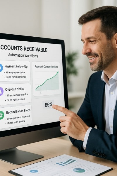 Get Paid Faster With Automated Workflows Digital Financial Reports Displayed on a Laptop Screen in an Office