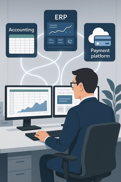 Integrate With Your Financial Systems Businessman Analyzing Expenses on a Spreadsheet Using a Laptop