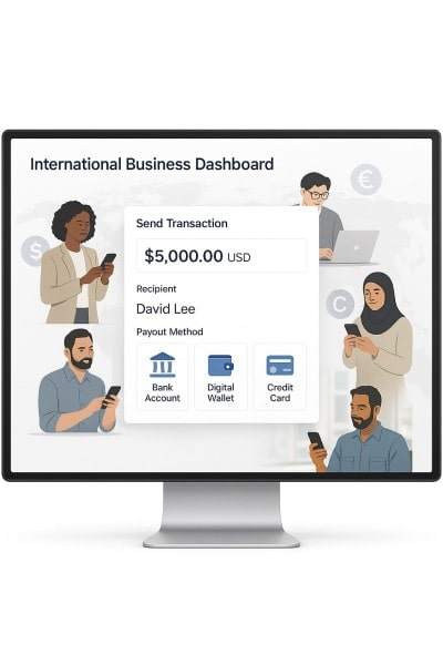Multi-Currency Support and Local Payouts Digital Financial Reports Displayed on a Laptop Screen in an Office