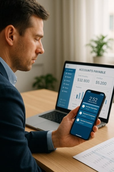 Real-Time Tracking and Smart Alerts Digital Financial Reports Displayed on a Laptop Screen in an Office