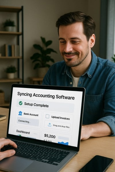 Seamless Integration and Easy Setup Businessman Analyzing Expenses on a Spreadsheet Using a Laptop
