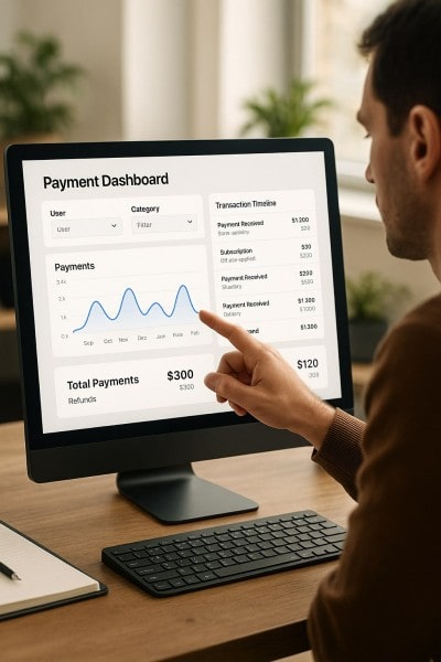 Unified Dashboard With Real-Time Controls Businessman Analyzing Expenses on a Spreadsheet Using a Laptop