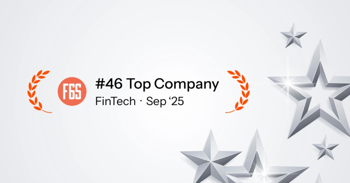 Graphic Announcing #46 Top Company in Fintech by F6S, September 2025, Adorned with Silver Stars and a Laurel Wreath