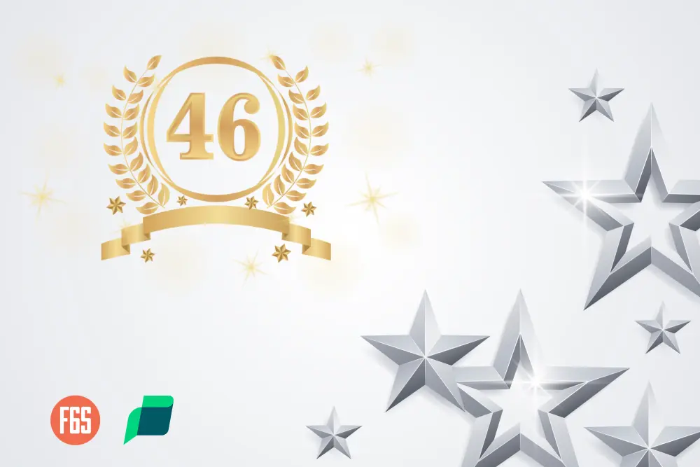 Paywint Ranked Among Top FinTech Companies on F6S, Secures #46 Position in September A Gold Badge Featuring the Number 46, Surrounded by Laurel Leaves and Silver Stars, Set Against a Light Background